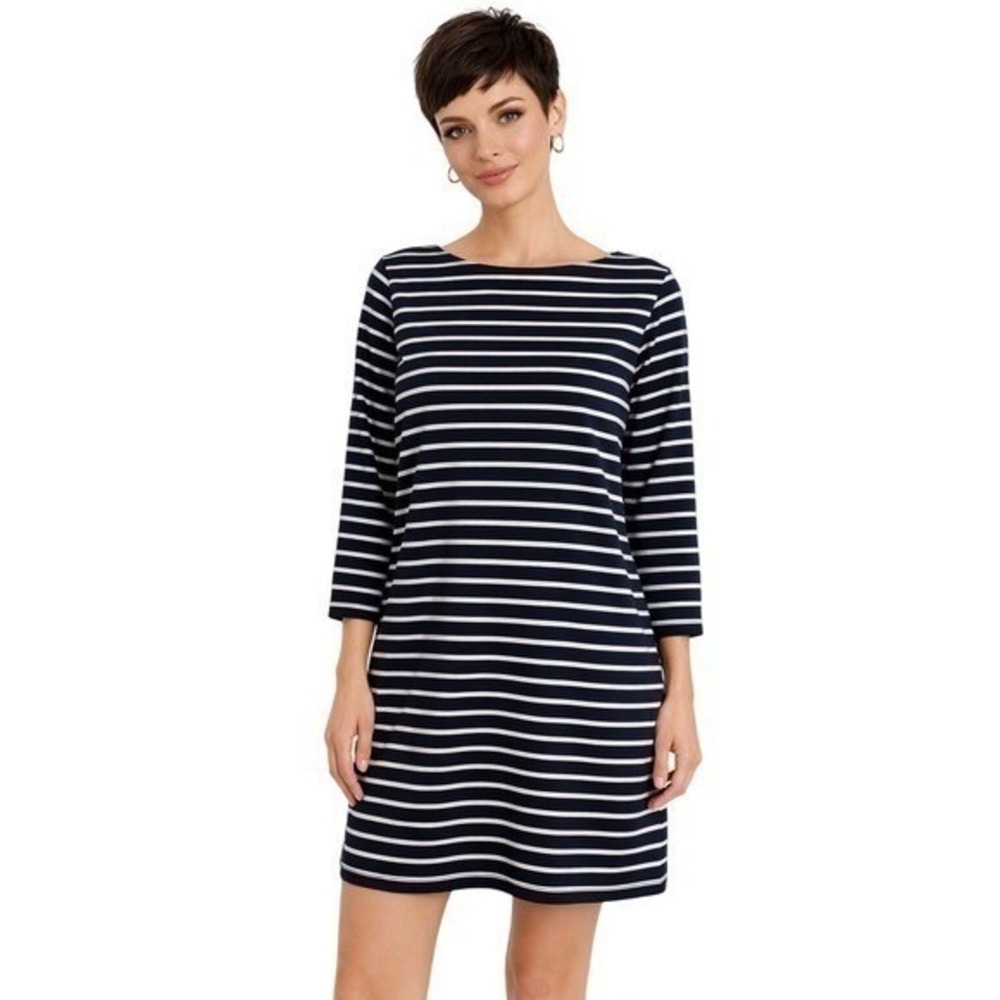 GAP Navy White Striped Boatneck 3/4 Sleeve Casual Shift Dress Size S